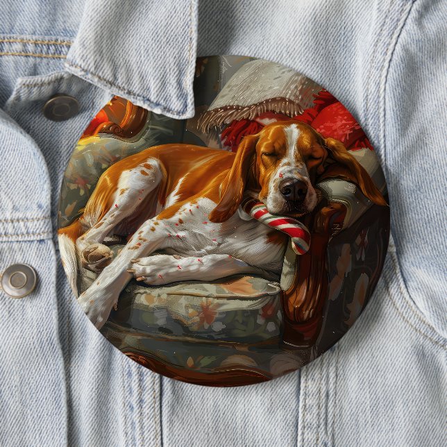 Badge Rond 15,2 Cm American English Foxhound Chien Festif de Noël (En situation)