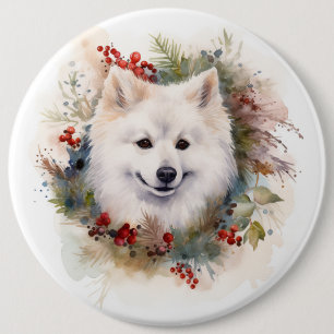 Badge Rond 15,2 Cm American Eskimo Christmas Wreath Festive Pup