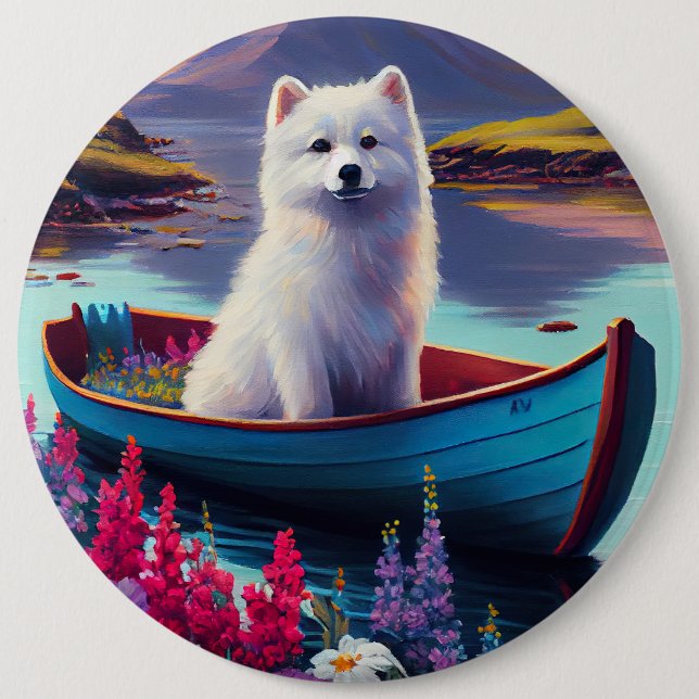 Badge Rond 15,2 Cm American Eskimo Dog on Paddle : Une aventure Pitto (Devant)