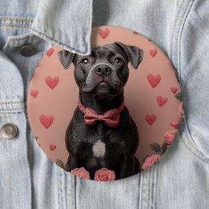 Badge Rond 15,2 Cm American Staffordshire avec Roses - Saint-Valentin