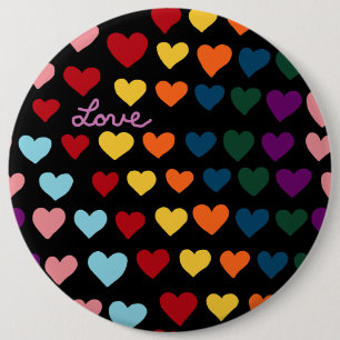 Badge Rond 15,2 Cm Amour avec arc-en-ciel de cœurs