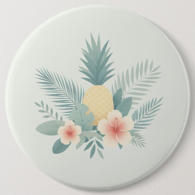 Badge Rond 15,2 Cm Ananas floral & Hawaiian (Devant)