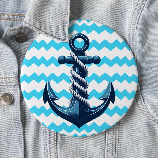 Badge Rond 15,2 Cm Ancrage bleu avec vagues bleues (En situation)