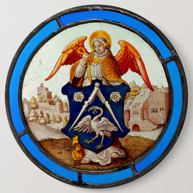 Badge Rond 15,2 Cm Angel et armoiries en verre tendu médiéval (Devant)