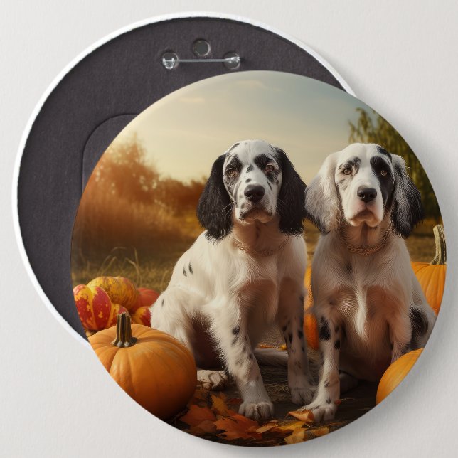 Badge Rond 15,2 Cm Anglais Setter Puppy Automne Citrouille de plaisir (Devant & derrière)