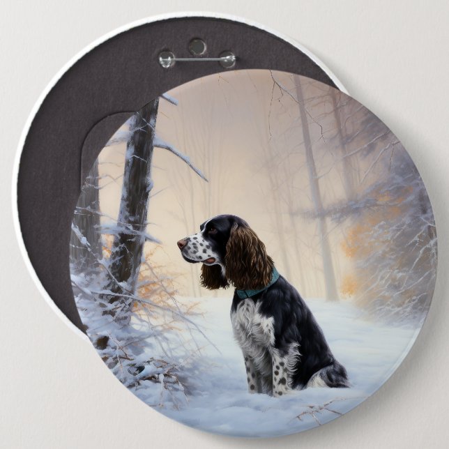 Badge Rond 15,2 Cm Anglais Springer Spaniel Laissez-le neiger Noël (Devant & derrière)