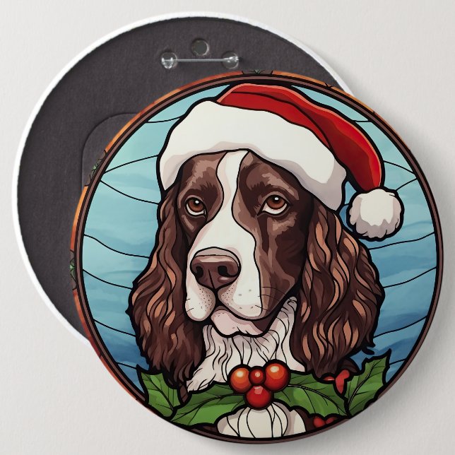 Badge Rond 15,2 Cm Anglais Springer Spaniel Vitrail Noël (Devant & derrière)