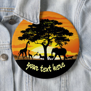 Badge Rond 15,2 Cm Animaux sauvages sur le coucher de soleil de la sa