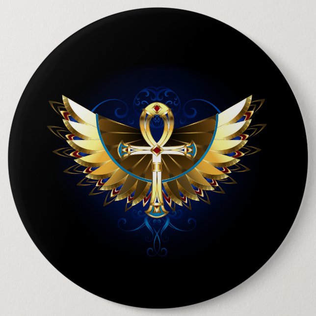 Badge Rond 15,2 Cm Ankh or avec ailes (Devant)