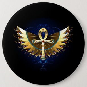 Badge Rond 15,2 Cm Ankh or avec ailes