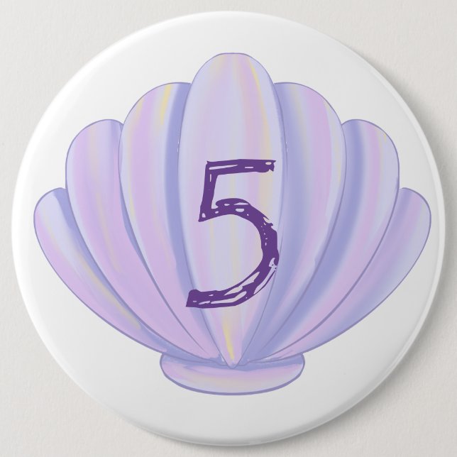 Badge Rond 15,2 Cm Anniversaire Fille Coquillage sous la fête de la m (Devant)