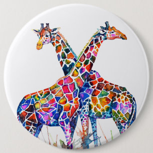 Badge Rond 15,2 Cm Aquarelle colorée Giraffes arc-en-ciel
