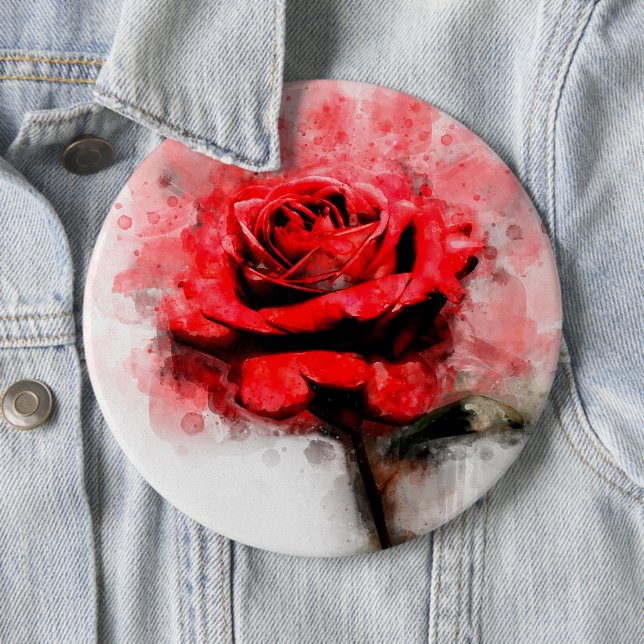 Badge Rond 15,2 Cm Aquarelle de fleur rouge - wb (En situation)