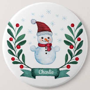 Badge Rond 15,2 Cm Aquarelle de Noël Snowman Custom