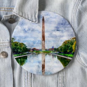 Badge Rond 15,2 Cm Aquarelle du Monument de Washington avec réflexion
