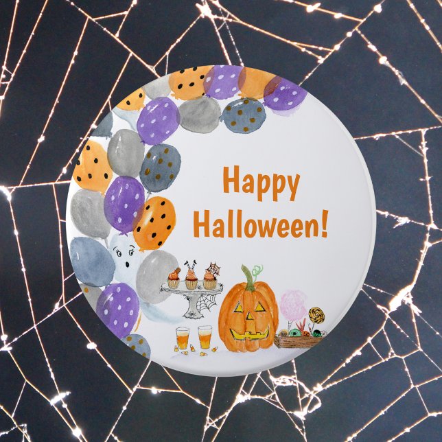 Badge Rond 15,2 Cm Aquarelle Joyeuse fête costumée d'Halloween (Créateur téléchargé)