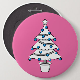 Badge Rond 15,2 Cm Arbre de Noël blanc