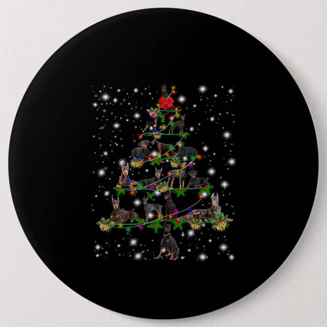 Badge Rond 15,2 Cm Arbre De Noël Doberman Couvert De Lampe De Feu (Devant)