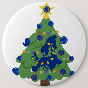 Badge Rond 15,2 Cm Arbre de Noël - Drapeau de l'Union européenne   Eu