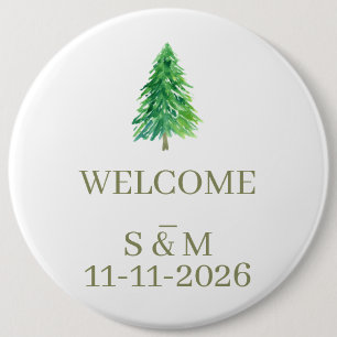 Badge Rond 15,2 Cm Arbre Fleur Monogramme Élégant Mariage de Forêt