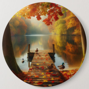 Badge Rond 15,2 Cm Arbres d'automne & lac avec canards