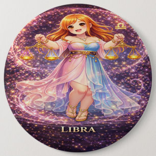 Badge Rond 15,2 Cm Archive Galaxie : Libra Néon Harmonie