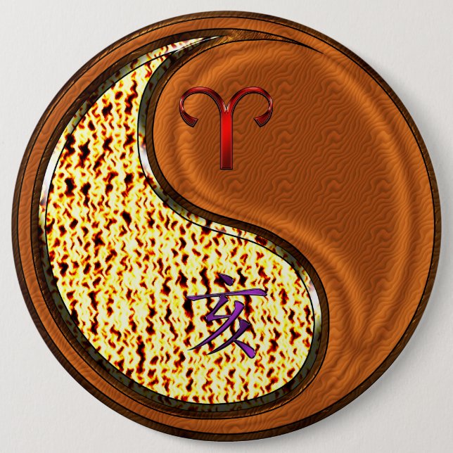 Badge Rond 15,2 Cm Aries et Bois (Devant)