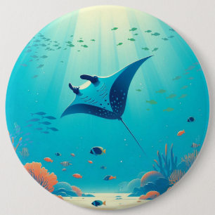Badge Rond 15,2 Cm Art côtier classique, raie manta