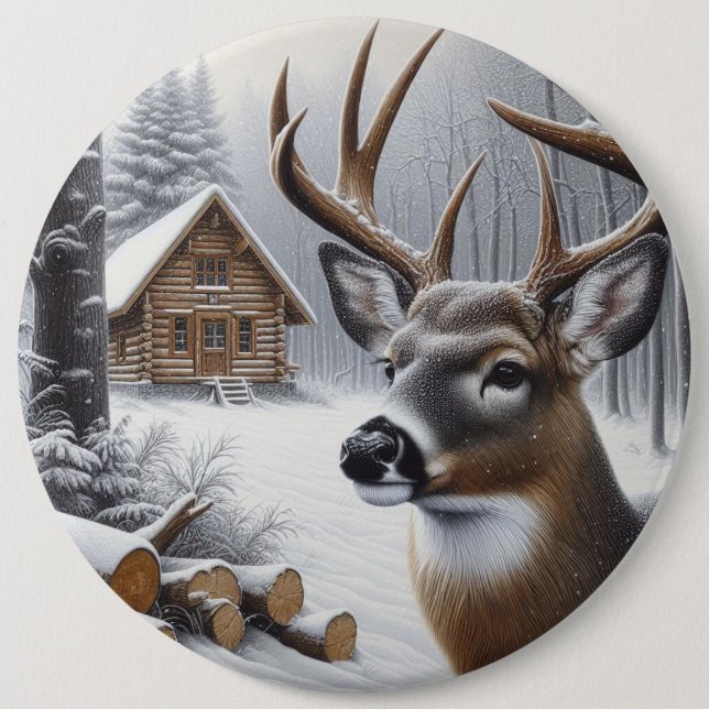 Badge Rond 15,2 Cm Art de cerf/buck d'hiver (Devant)