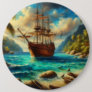 Badge Rond 15,2 Cm Art des navires de plage des Caraïbes/tropicale
