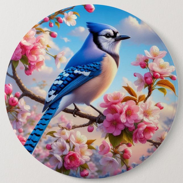 Badge Rond 15,2 Cm Art Floral/printemps Blue Jay (Devant)