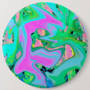 Badge Rond 15,2 Cm Art Liquide rose et bleu clair rétro sur Hydrangea