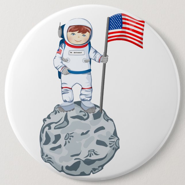 Badge Rond 15,2 Cm Astronaute avec l'étiquette nommée (Devant)