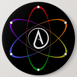 Badge Rond 15,2 Cm Atheist Atom Symbol Rainbow White
