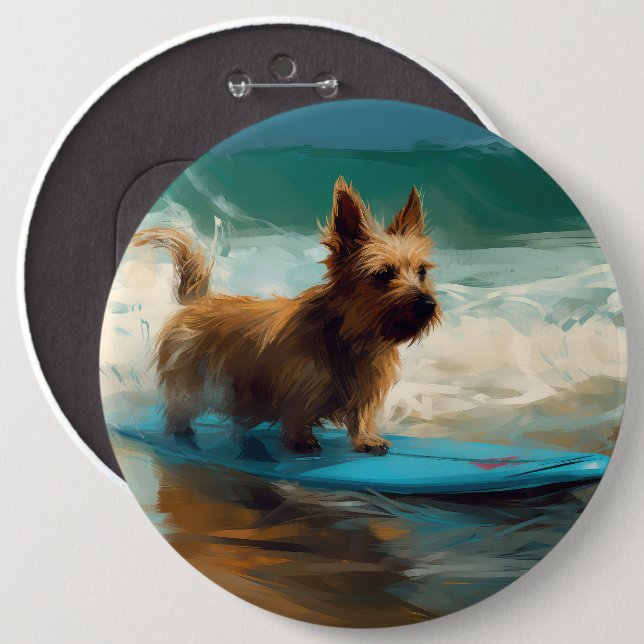 Badge Rond 15,2 Cm Australian Terrier Beach Surfing Paining (Devant & derrière)