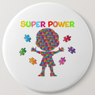 Badge Rond 15,2 Cm Autisme, super puissance