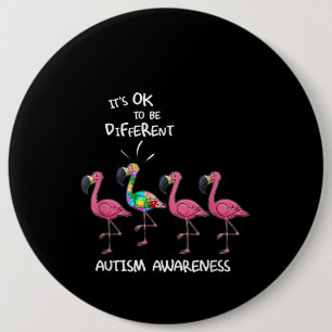 Badge Rond 15,2 Cm Autiste   C'est OK d'être un casse-tête Flamant ro