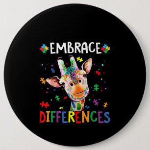 Badge Rond 15,2 Cm Autiste Différences d'emblée Pièce de puzzle Giraf