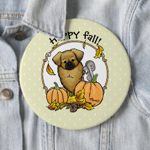 Badge Rond 15,2 Cm Automne Espagnol Tibétain (Brown) Chien Citrouille