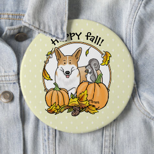 Badge Rond 15,2 Cm Automne Pembroke Welsh Corgi (rouge 1) Citrouille 