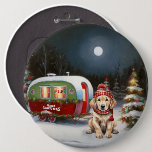 Badge Rond 15,2 Cm Aventure de Noël en caravane avec Golden Retriever
