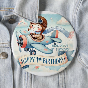 Badge Rond 15,2 Cm Avion Boy 1er anniversaire