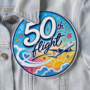 Badge Rond 15,2 Cm avion de 50e vol souvenir coloré