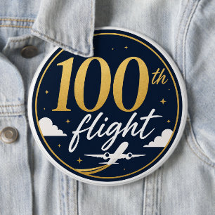 Badge Rond 15,2 Cm avion doré souvenir de voyage 100e vol