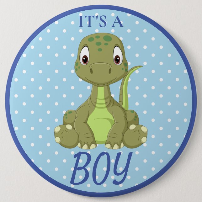 Badge Rond 15,2 Cm Baby shower bleu Dinosaur T Rex (Devant)
