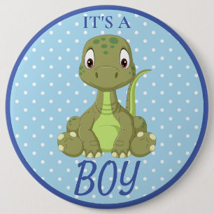Badge Rond 15,2 Cm Baby shower bleu Dinosaur T Rex