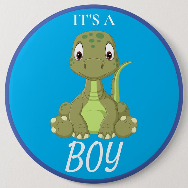 Badge Rond 15,2 Cm Baby shower Dinosaur Bouton Garçon Bleu (Devant)