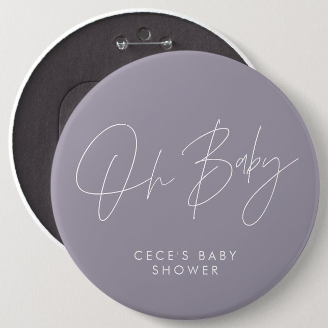 Badge Rond 15,2 Cm Baby shower script moderne lilas violet minimal (Devant & derrière)