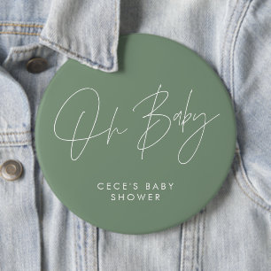 Badge Rond 15,2 Cm Baby shower script moderne minimum sauge vert
