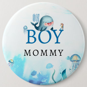Badge Rond 15,2 Cm Baleine sous la mer Aquarelle garçon Baby shower m